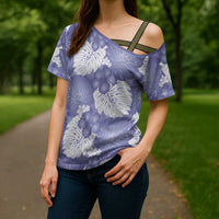 Purple Aloha Hawaii Cross Shoulder Shirt Monstera Hibiscus Plumeria Seamless Vibes LT14 - Polynesian Pride
