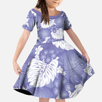 Purple Aloha Hawaii Family Matching Long Sleeve Bodycon Dress and Hawaiian Shirt Monstera Hibiscus Plumeria Seamless Vibes LT14 Daughter's Dress Purple - Polynesian Pride