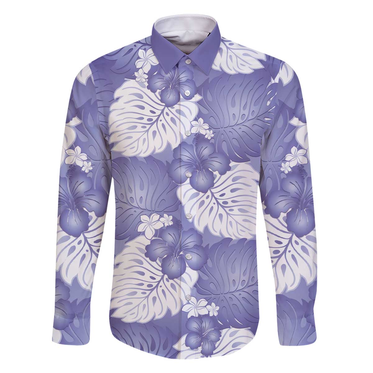 Purple Aloha Hawaii Family Matching Off The Shoulder Long Sleeve Dress and Hawaiian Shirt Monstera Hibiscus Plumeria Seamless Vibes LT14 Dad's Shirt - Long Sleeve Purple - Polynesian Pride