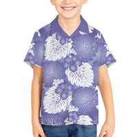 Purple Aloha Hawaii Family Matching Off The Shoulder Long Sleeve Dress and Hawaiian Shirt Monstera Hibiscus Plumeria Seamless Vibes LT14 Son's Shirt Purple - Polynesian Pride