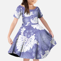 Purple Aloha Hawaii Family Matching Off Shoulder Maxi Dress and Hawaiian Shirt Monstera Hibiscus Plumeria Seamless Vibes LT14 Daughter's Dress Purple - Polynesian Pride