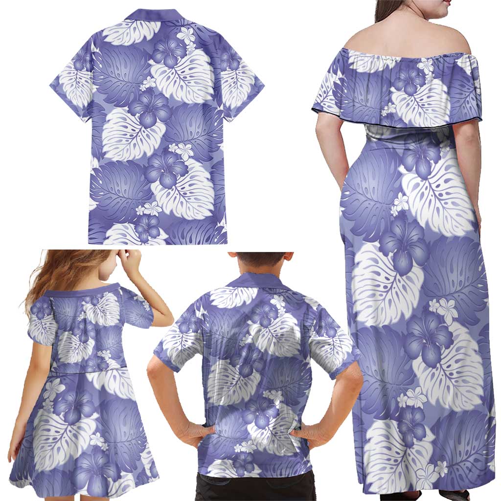 Purple Aloha Hawaii Family Matching Off Shoulder Maxi Dress and Hawaiian Shirt Monstera Hibiscus Plumeria Seamless Vibes LT14 - Polynesian Pride