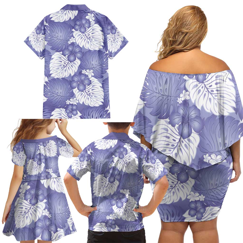 Purple Aloha Hawaii Family Matching Off Shoulder Short Dress and Hawaiian Shirt Monstera Hibiscus Plumeria Seamless Vibes LT14 - Polynesian Pride