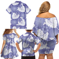 Purple Aloha Hawaii Family Matching Off Shoulder Short Dress and Hawaiian Shirt Monstera Hibiscus Plumeria Seamless Vibes LT14 - Polynesian Pride