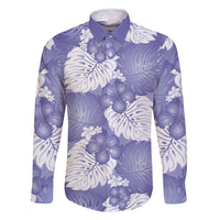 Purple Aloha Hawaii Family Matching Off Shoulder Short Dress and Hawaiian Shirt Monstera Hibiscus Plumeria Seamless Vibes LT14 Dad's Shirt - Long Sleeve Purple - Polynesian Pride