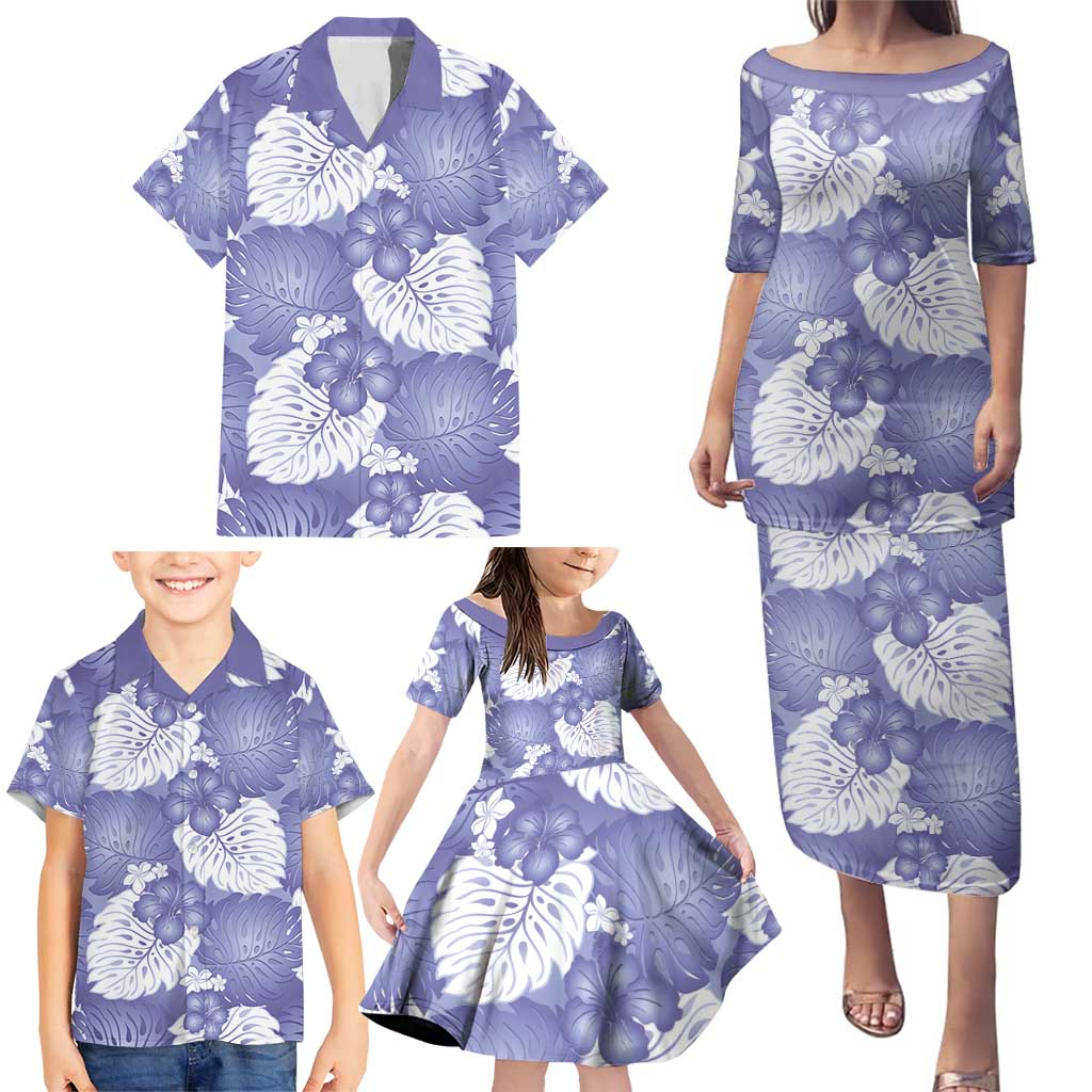 Purple Aloha Hawaii Family Matching Puletasi and Hawaiian Shirt Monstera Hibiscus Plumeria Seamless Vibes LT14 - Polynesian Pride