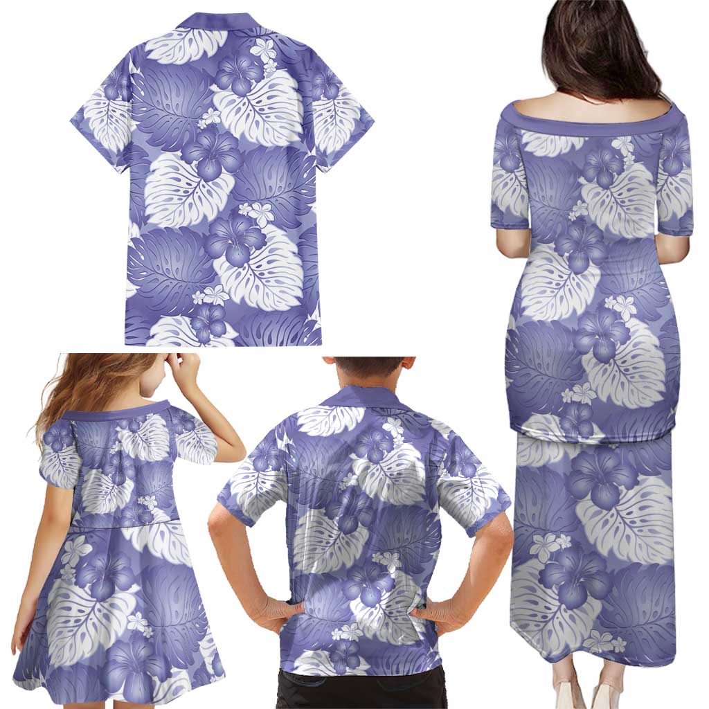 Purple Aloha Hawaii Family Matching Puletasi and Hawaiian Shirt Monstera Hibiscus Plumeria Seamless Vibes LT14 - Polynesian Pride