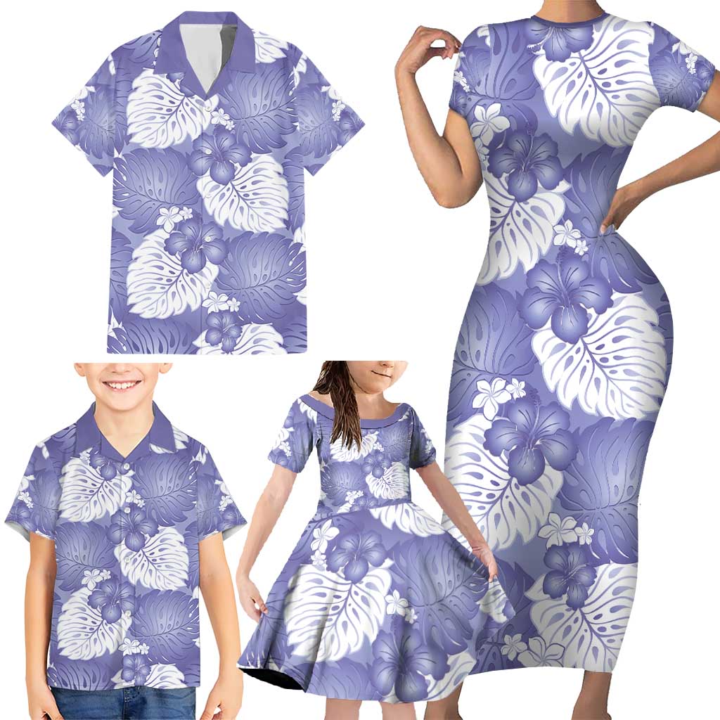Purple Aloha Hawaii Family Matching Short Sleeve Bodycon Dress and Hawaiian Shirt Monstera Hibiscus Plumeria Seamless Vibes LT14 - Polynesian Pride