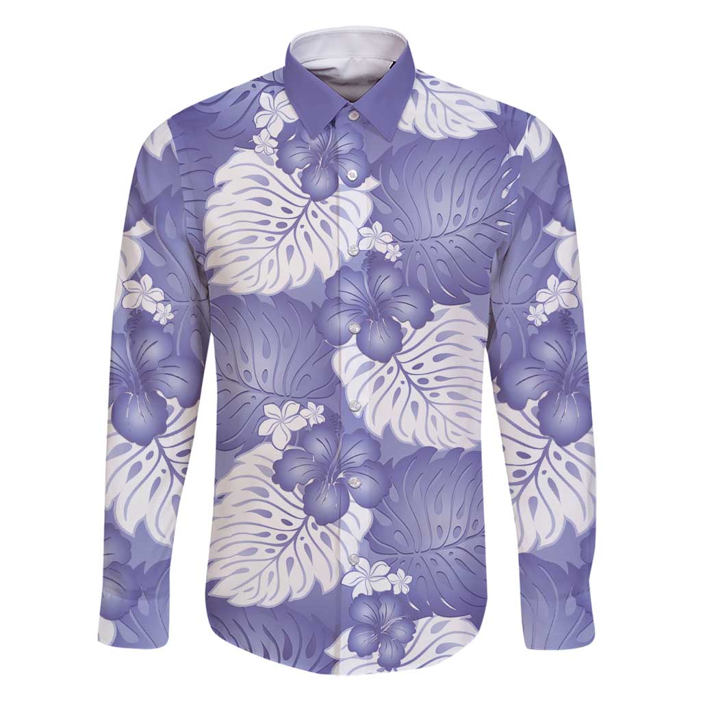 Purple Aloha Hawaii Family Matching Summer Maxi Dress and Hawaiian Shirt Monstera Hibiscus Plumeria Seamless Vibes LT14 Dad's Shirt - Long Sleeve Purple - Polynesian Pride