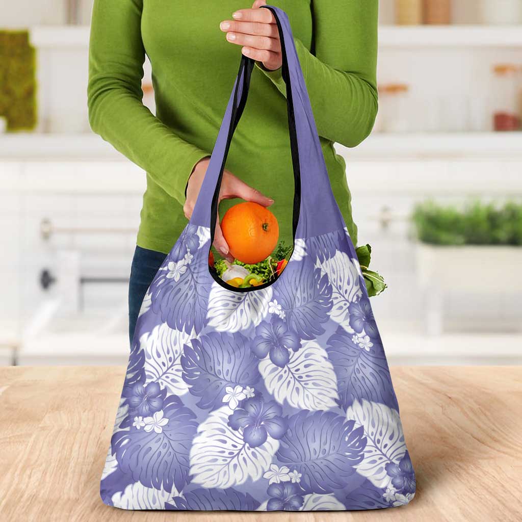 Purple Aloha Hawaii Grocery Bag Monstera Hibiscus Plumeria Seamless Vibes - Polynesian Pride