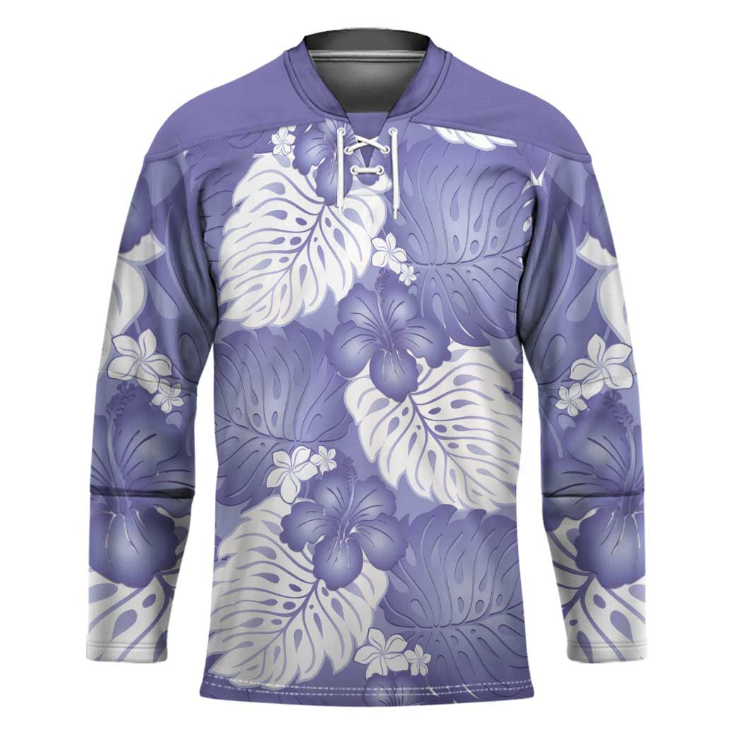 Purple Aloha Hawaii Hockey Jersey Monstera Hibiscus Plumeria Seamless Vibes LT14 Unisex Purple - Polynesian Pride