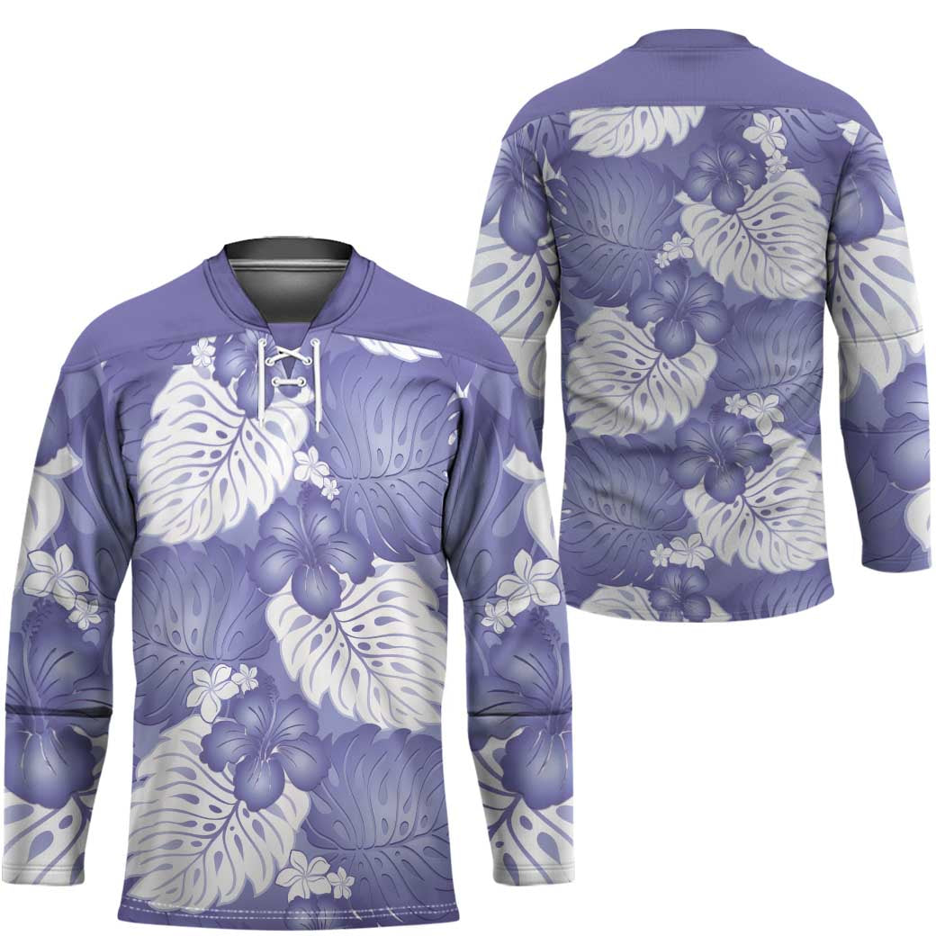 Purple Aloha Hawaii Hockey Jersey Monstera Hibiscus Plumeria Seamless Vibes LT14 - Polynesian Pride