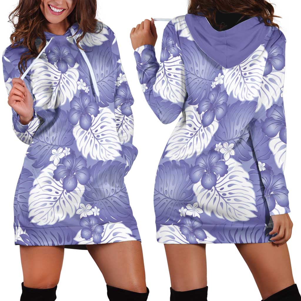 Purple Aloha Hawaii Hoodie Dress Monstera Hibiscus Plumeria Seamless Vibes LT14 - Polynesian Pride