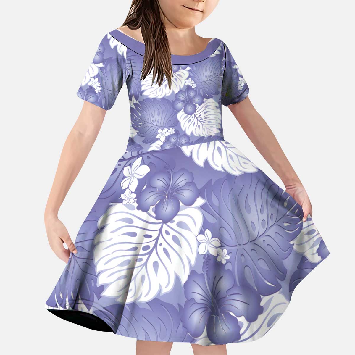 Purple Aloha Hawaii Kid Short Sleeve Dress Monstera Hibiscus Plumeria Seamless Vibes LT14 KID Purple - Polynesian Pride
