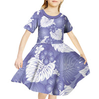 Purple Aloha Hawaii Kid Short Sleeve Dress Monstera Hibiscus Plumeria Seamless Vibes LT14 - Polynesian Pride