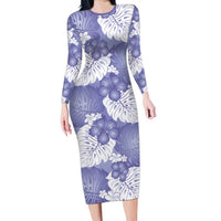 Purple Aloha Hawaii Long Sleeve Bodycon Dress Monstera Hibiscus Plumeria Seamless Vibes LT14 Long Dress Purple - Polynesian Pride