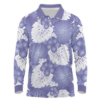 Purple Aloha Hawaii Long Sleeve Polo Shirt Monstera Hibiscus Plumeria Seamless Vibes LT14 Purple - Polynesian Pride