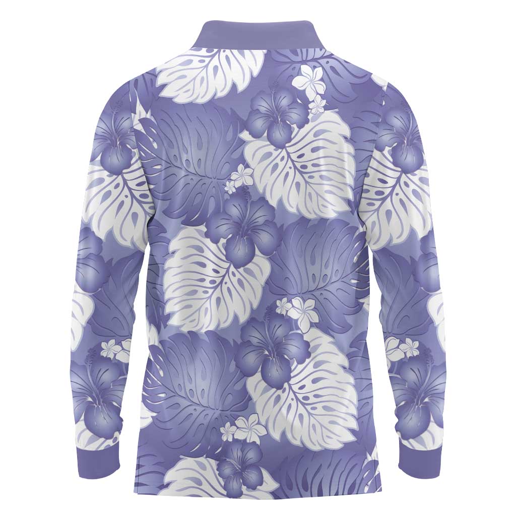 Purple Aloha Hawaii Long Sleeve Polo Shirt Monstera Hibiscus Plumeria Seamless Vibes LT14 - Polynesian Pride