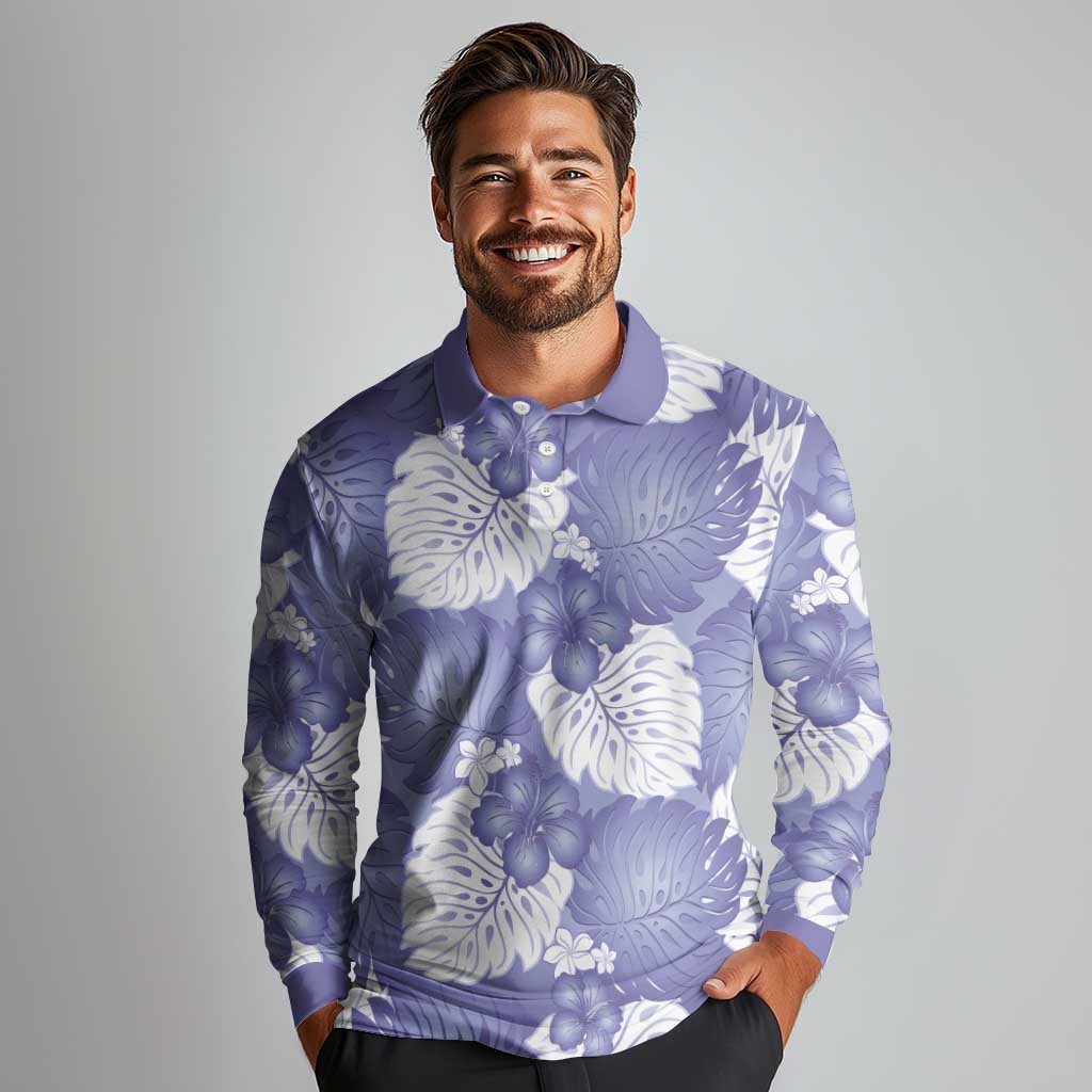 Purple Aloha Hawaii Long Sleeve Polo Shirt Monstera Hibiscus Plumeria Seamless Vibes LT14 - Polynesian Pride