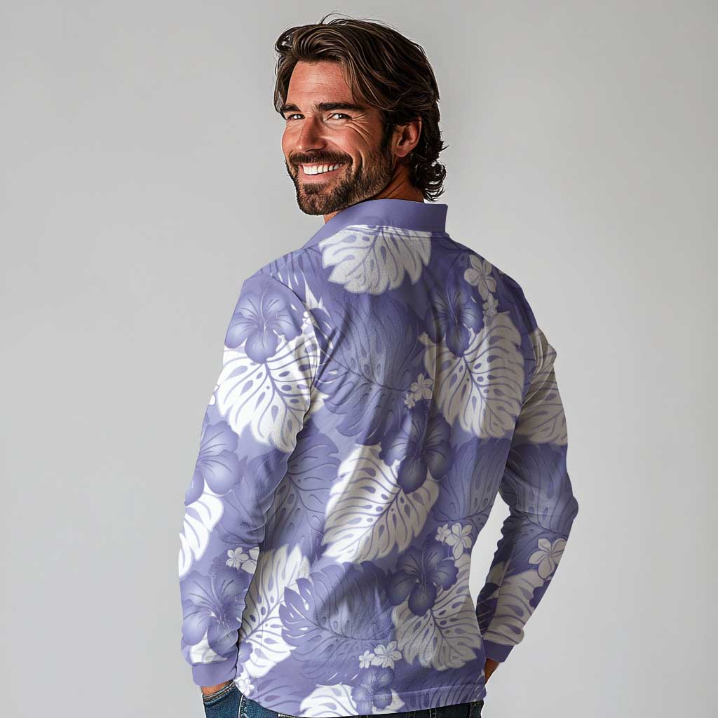 Purple Aloha Hawaii Long Sleeve Polo Shirt Monstera Hibiscus Plumeria Seamless Vibes LT14 - Polynesian Pride