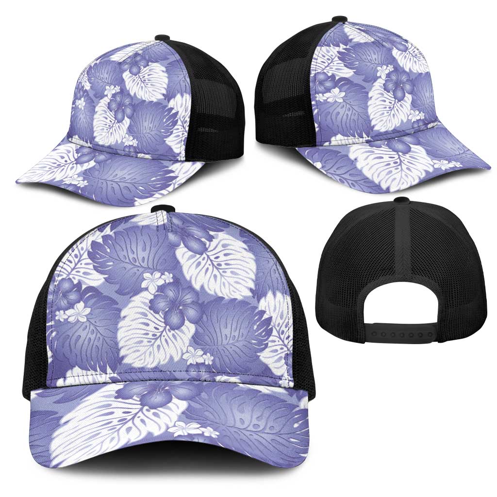 Purple Aloha Hawaii Mesh Trucker Cap Monstera Hibiscus Plumeria Seamless Vibes - Polynesian Pride