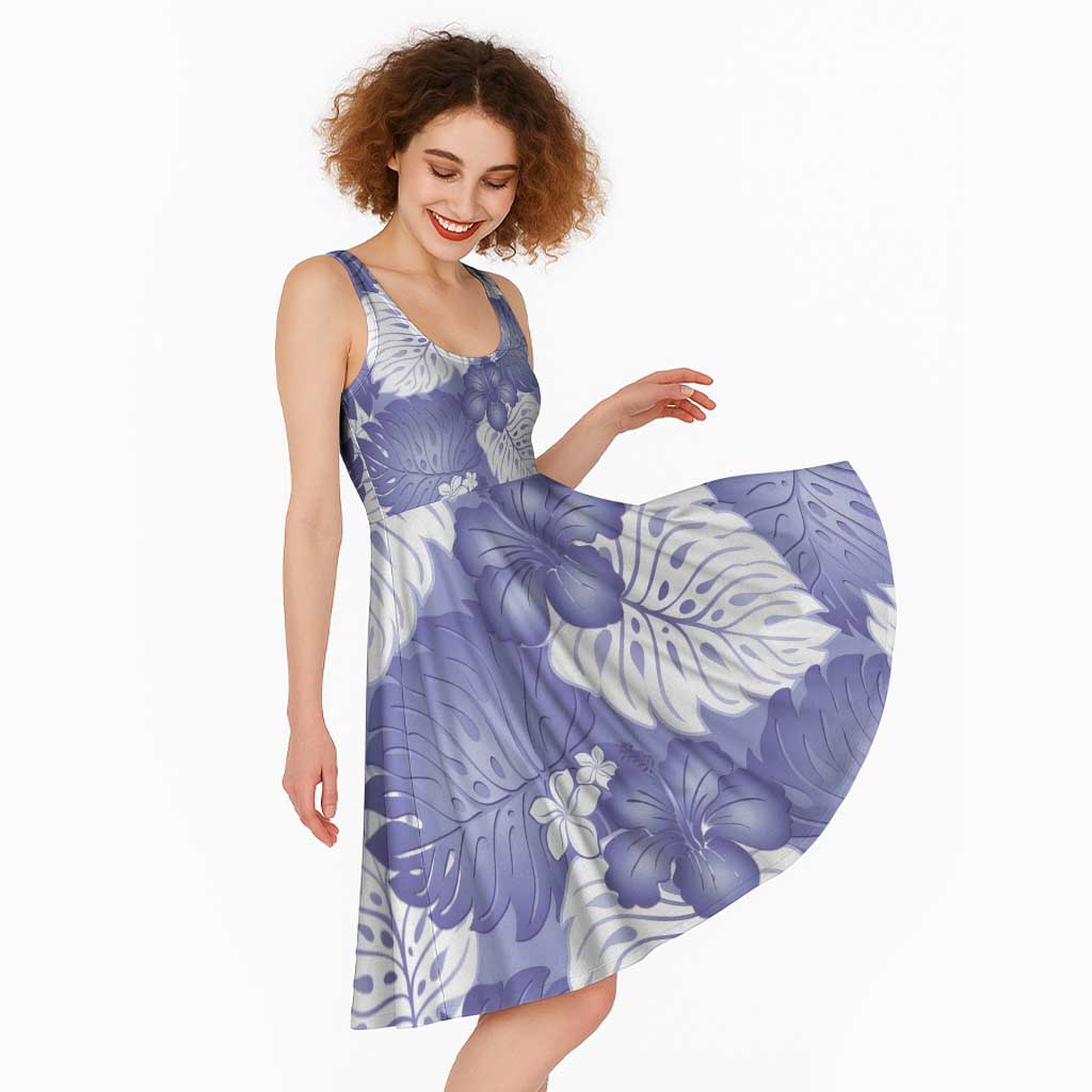 Purple Aloha Hawaii Midi Dress Monstera Hibiscus Plumeria Seamless Vibes LT14 - Polynesian Pride