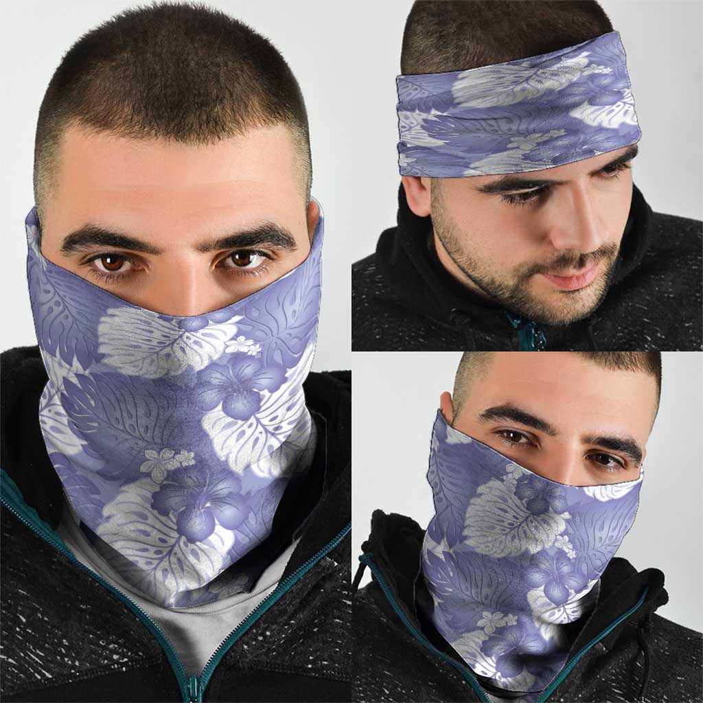 Purple Aloha Hawaii Neck Gaiter Monstera Hibiscus Plumeria Seamless Vibes LT14