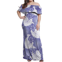 Purple Aloha Hawaii Off Shoulder Maxi Dress Monstera Hibiscus Plumeria Seamless Vibes LT14 Women Purple - Polynesian Pride