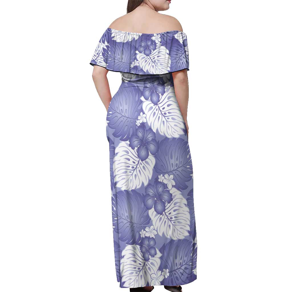Purple Aloha Hawaii Off Shoulder Maxi Dress Monstera Hibiscus Plumeria Seamless Vibes LT14 - Polynesian Pride