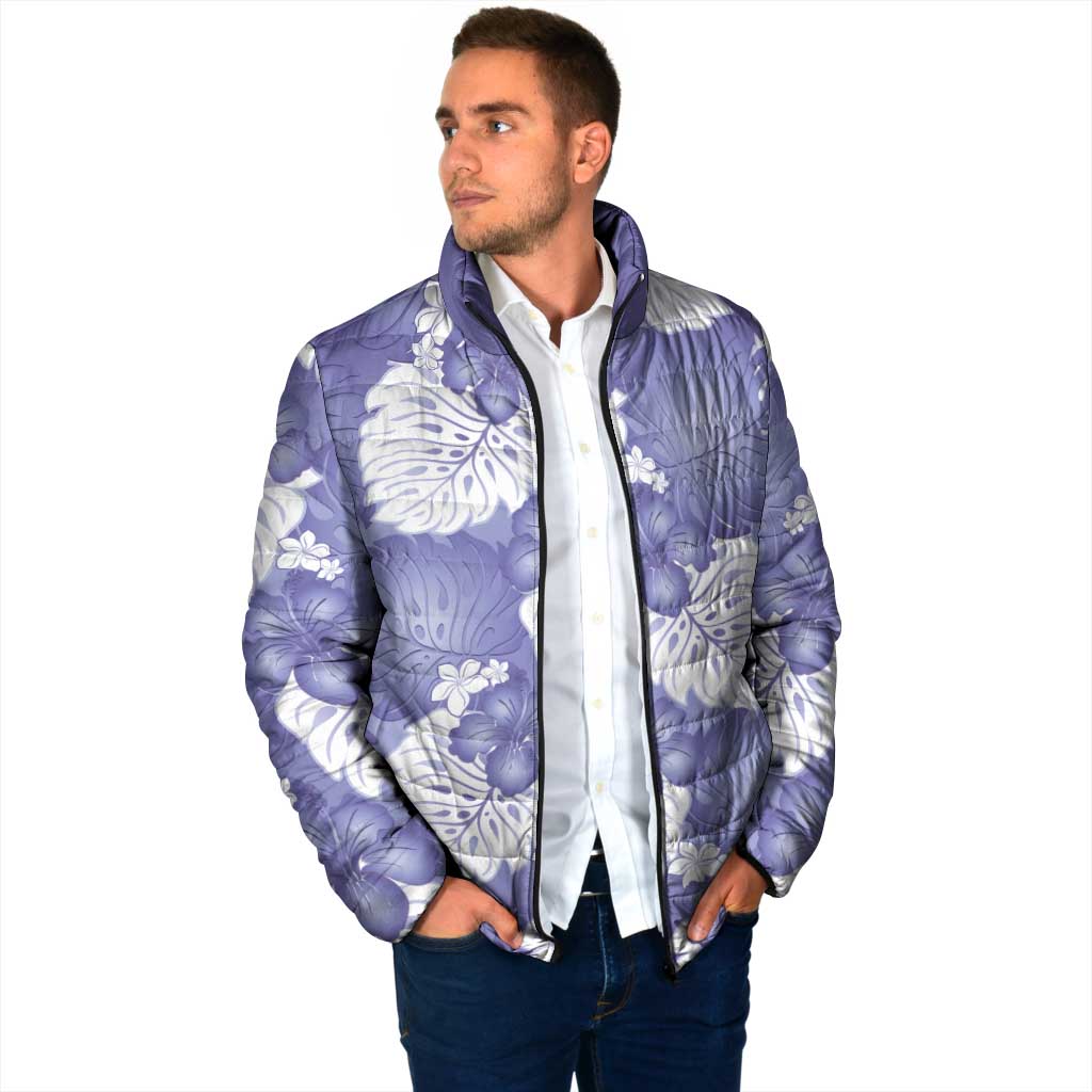 Purple Aloha Hawaii Padded Jacket Monstera Hibiscus Plumeria Seamless Vibes - Polynesian Pride