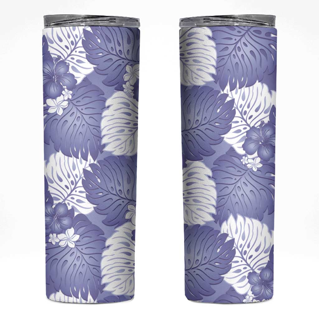 Purple Aloha Hawaii Skinny Tumbler Monstera Hibiscus Plumeria Seamless Vibes LT14 Purple - Polynesian Pride