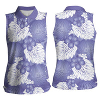 Purple Aloha Hawaii Women Sleeveless Polo Shirt Monstera Hibiscus Plumeria Seamless Vibes LT14 - Polynesian Pride