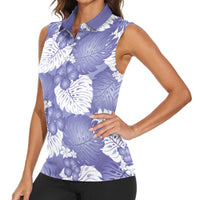 Purple Aloha Hawaii Women Sleeveless Polo Shirt Monstera Hibiscus Plumeria Seamless Vibes LT14 - Polynesian Pride
