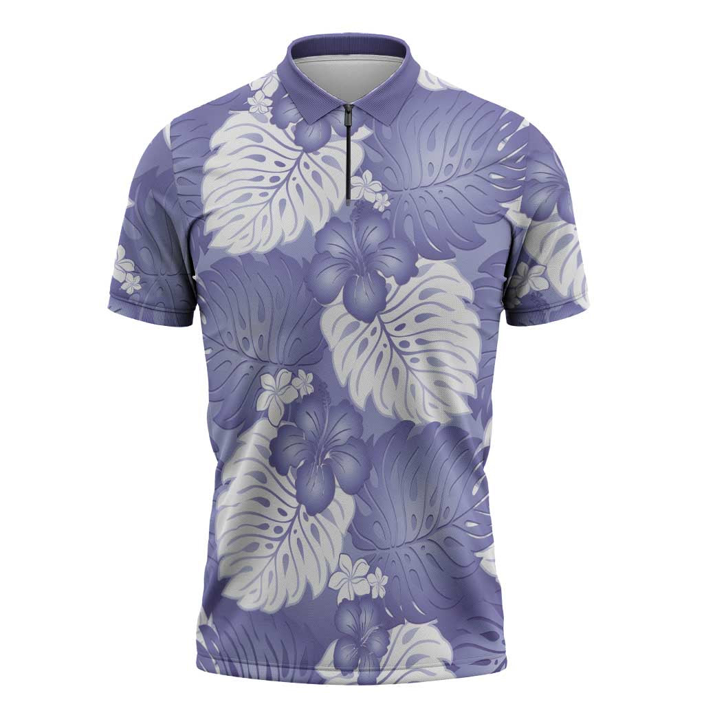 Purple Aloha Hawaii Zipper Polo Shirt Monstera Hibiscus Plumeria Seamless Vibes LT14 Purple - Polynesian Pride