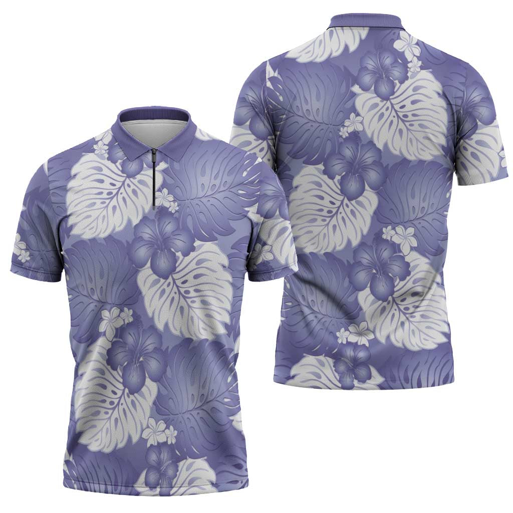 Purple Aloha Hawaii Zipper Polo Shirt Monstera Hibiscus Plumeria Seamless Vibes LT14 - Polynesian Pride
