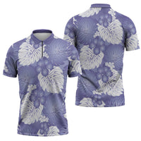 Purple Aloha Hawaii Zipper Polo Shirt Monstera Hibiscus Plumeria Seamless Vibes LT14 - Polynesian Pride