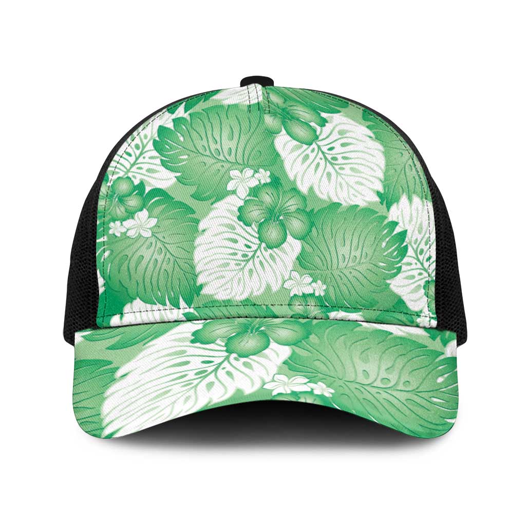 Green Aloha Hawaii Baseball Net Cap Monstera Hibiscus Plumeria Seamless Vibes - Polynesian Pride