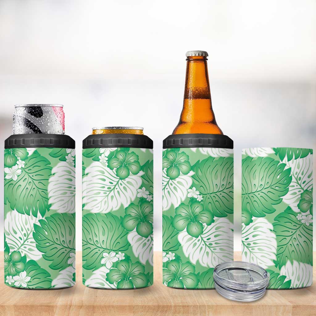 Green Aloha Hawaii 4 in 1 Can Cooler Tumbler Monstera Hibiscus Plumeria Seamless Vibes LT14 - Polynesian Pride