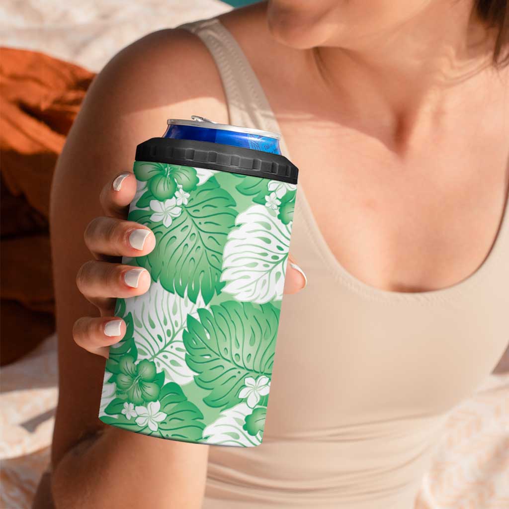 Green Aloha Hawaii 4 in 1 Can Cooler Tumbler Monstera Hibiscus Plumeria Seamless Vibes LT14 - Polynesian Pride