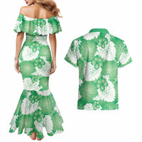 Green Aloha Hawaii Couples Matching Mermaid Dress and Hawaiian Shirt Monstera Hibiscus Plumeria Seamless Vibes LT14 - Polynesian Pride
