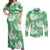 Green Aloha Hawaii Couples Matching Off Shoulder Maxi Dress and Long Sleeve Button Shirt Monstera Hibiscus Plumeria Seamless Vibes - Polynesian Pride