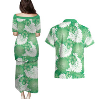 Green Aloha Hawaii Couples Matching Puletasi and Hawaiian Shirt Monstera Hibiscus Plumeria Seamless Vibes LT14 - Polynesian Pride