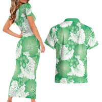 Green Aloha Hawaii Couples Matching Short Sleeve Bodycon Dress and Hawaiian Shirt Monstera Hibiscus Plumeria Seamless Vibes LT14 - Polynesian Pride