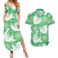 Green Aloha Hawaii Couples Matching Summer Maxi Dress and Hawaiian Shirt Monstera Hibiscus Plumeria Seamless Vibes LT14 Green - Polynesian Pride
