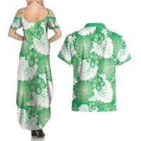 Green Aloha Hawaii Couples Matching Summer Maxi Dress and Hawaiian Shirt Monstera Hibiscus Plumeria Seamless Vibes LT14 - Polynesian Pride