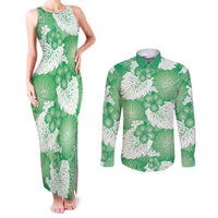 Green Aloha Hawaii Couples Matching Tank Maxi Dress and Long Sleeve Button Shirt Monstera Hibiscus Plumeria Seamless Vibes LT14 Green - Polynesian Pride