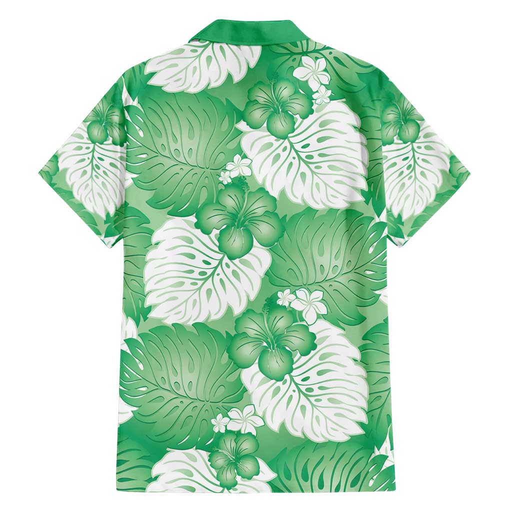 Green Aloha Hawaii Family Matching Long Sleeve Bodycon Dress and Hawaiian Shirt Monstera Hibiscus Plumeria Seamless Vibes LT14 - Polynesian Pride