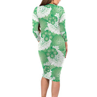 Green Aloha Hawaii Family Matching Long Sleeve Bodycon Dress and Hawaiian Shirt Monstera Hibiscus Plumeria Seamless Vibes LT14 - Polynesian Pride