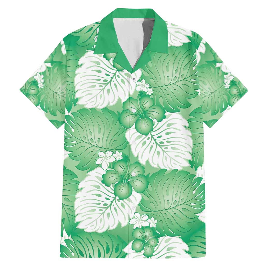 Green Aloha Hawaii Family Matching Mermaid Dress and Hawaiian Shirt Monstera Hibiscus Plumeria Seamless Vibes LT14 Dad's Shirt - Short Sleeve Green - Polynesian Pride