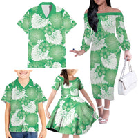 Green Aloha Hawaii Family Matching Off The Shoulder Long Sleeve Dress and Hawaiian Shirt Monstera Hibiscus Plumeria Seamless Vibes LT14 - Polynesian Pride